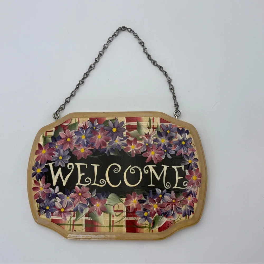 Hand-painted, Signed Floral Welcome Sign